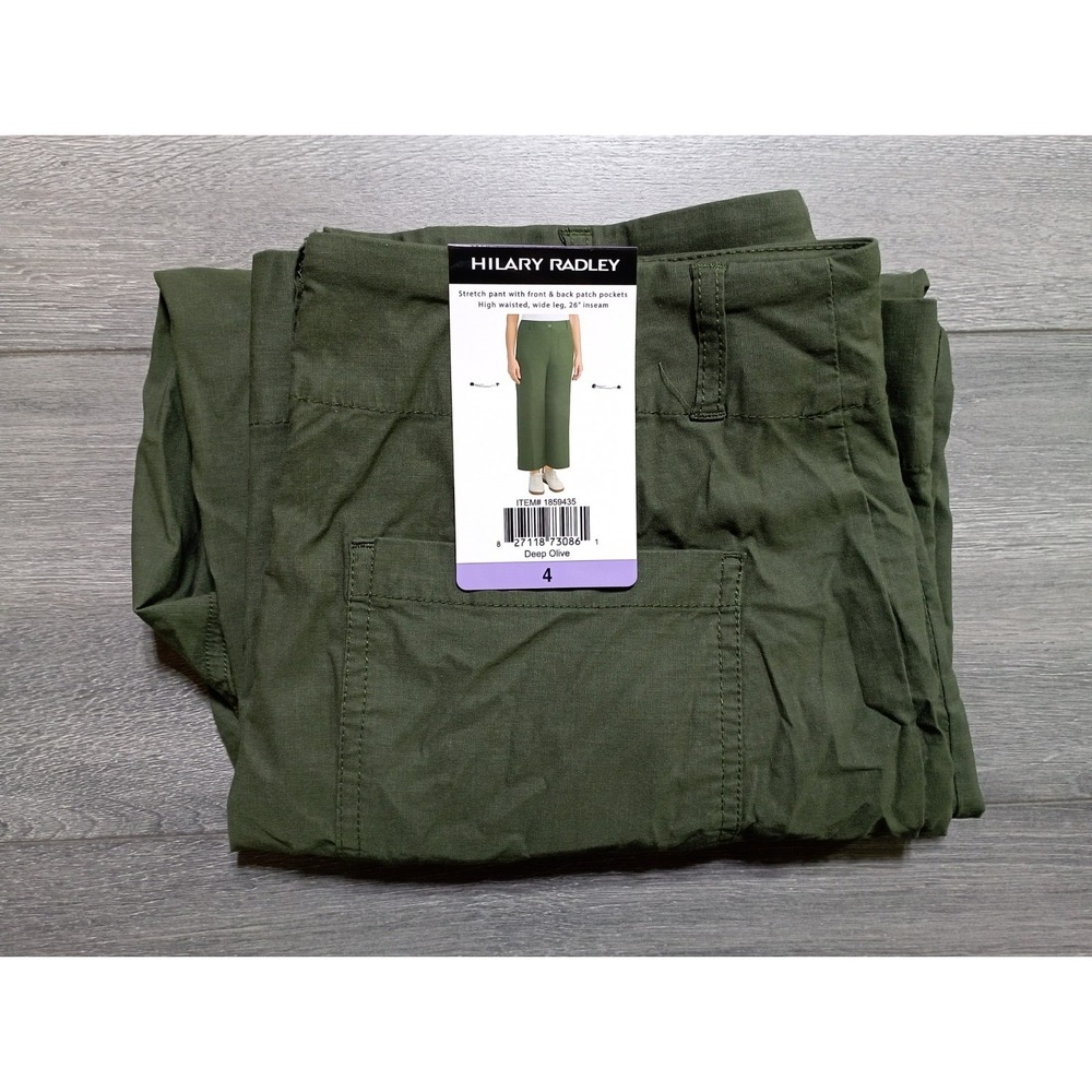 Hilary Radley Wide Leg High Waisted Womens Size 4 Olive Button Fly Ankle Pants